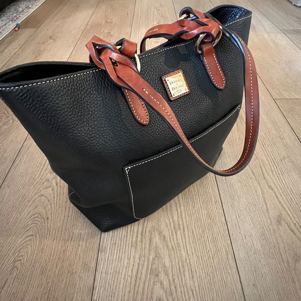Dooney & Bourke Pebbled Leather Tammy Tote w/Braided Handles. Black.